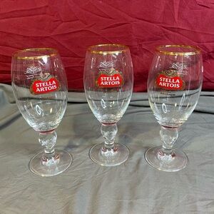 Stella Artois Belgium Gold Rim 6oz Beer Chalice/Goblet Set Of Three 40Cl